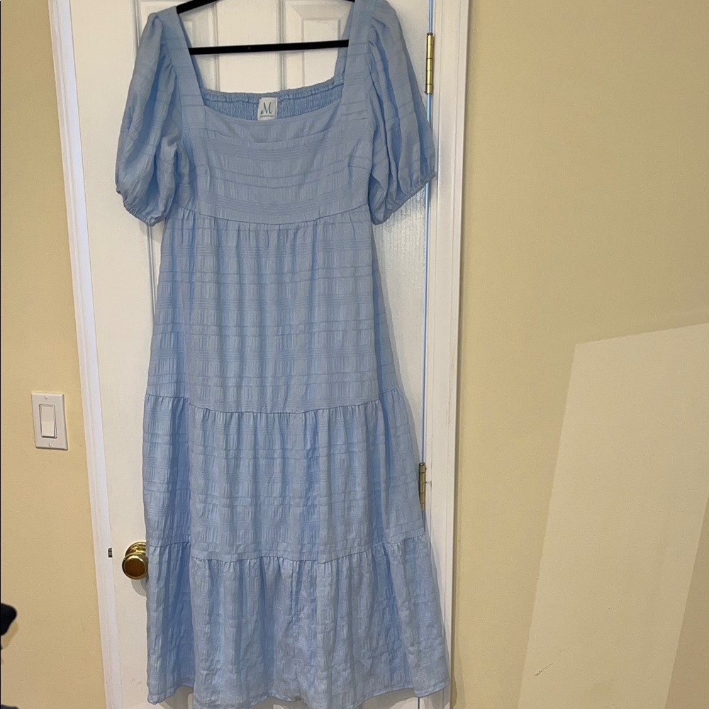 Sky Blue Maxi Dress with Puff Sleeves